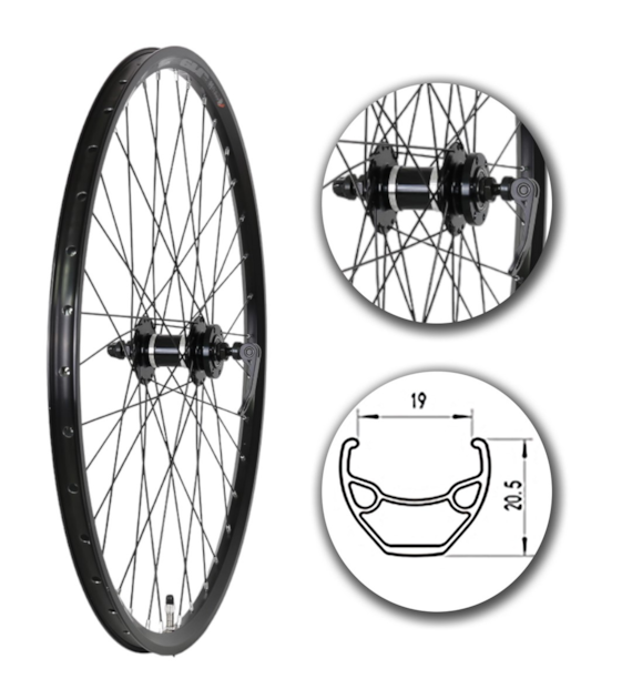 Koło 26  przód PA/OAlu.StożCzarn;HT:6śr;Łoż;Szp-BL