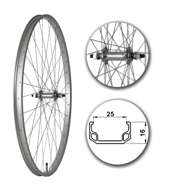 Koło 28  przód PS/O Alu.Płaska; szer. wew. 25mm