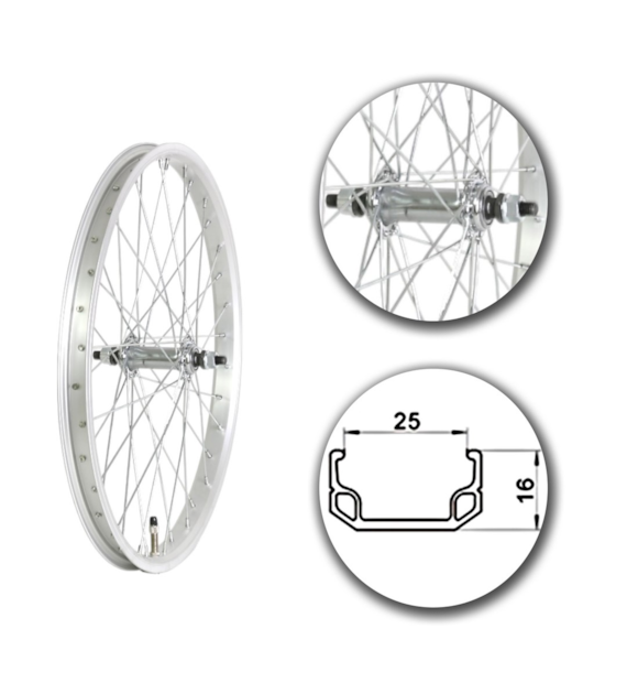 Koło 20  przód PS/O Alu.Płaska; szer. wew. 25mm