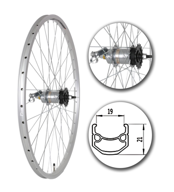 Koło 28  tył P-Nex3/O Alu Stożek Srebr z osprzętem