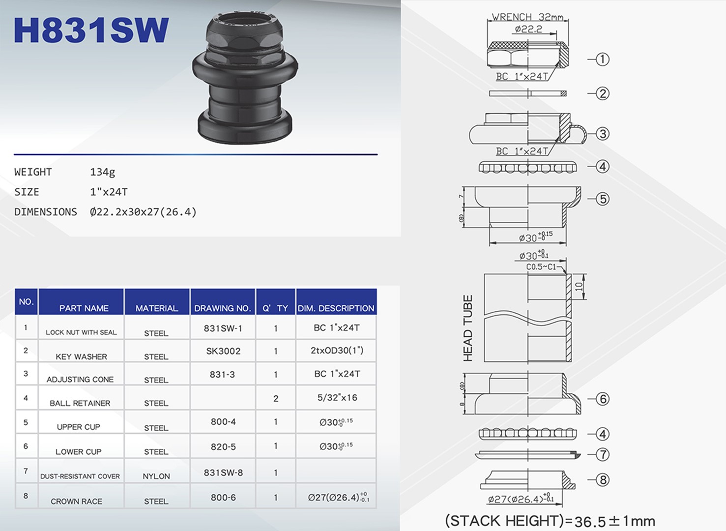 Ster 1  H-831SW-2 Gwint STAL NECO box