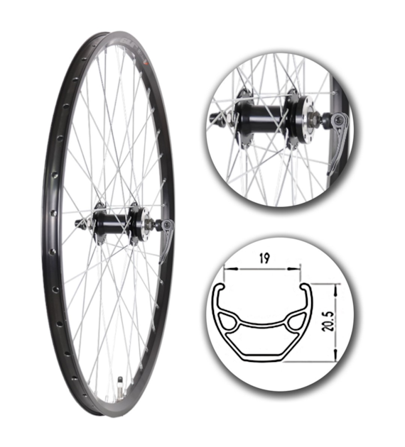 Koło 26  przód PA/O Alu.StożekCzarny;PodTarcze:6śr
