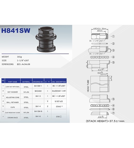 Ster 1 1/8  H-841 gwint stalowe Neco czarny box