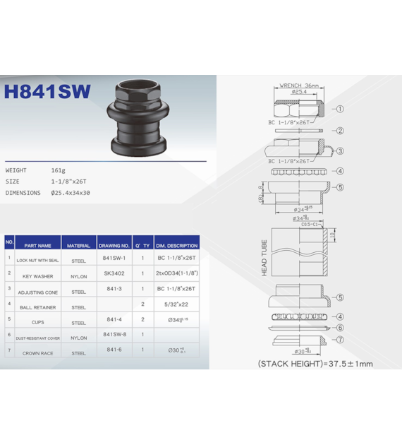Ster 1 1/8  H-841 gwint stalowe Neco czarny box