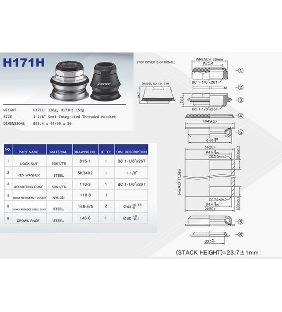 Ster 1 1/8  H-171H Box czarny NECO AM