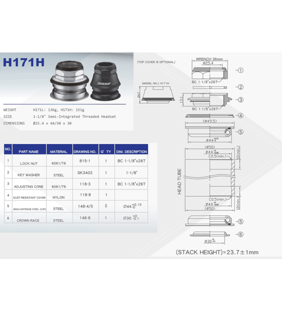 Ster 1 1/8  H-171H Box czarny NECO AM